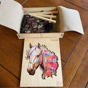 Horse Wooden Puzzles 100 Pieces Woodbests in Original Box with Stand for Cover